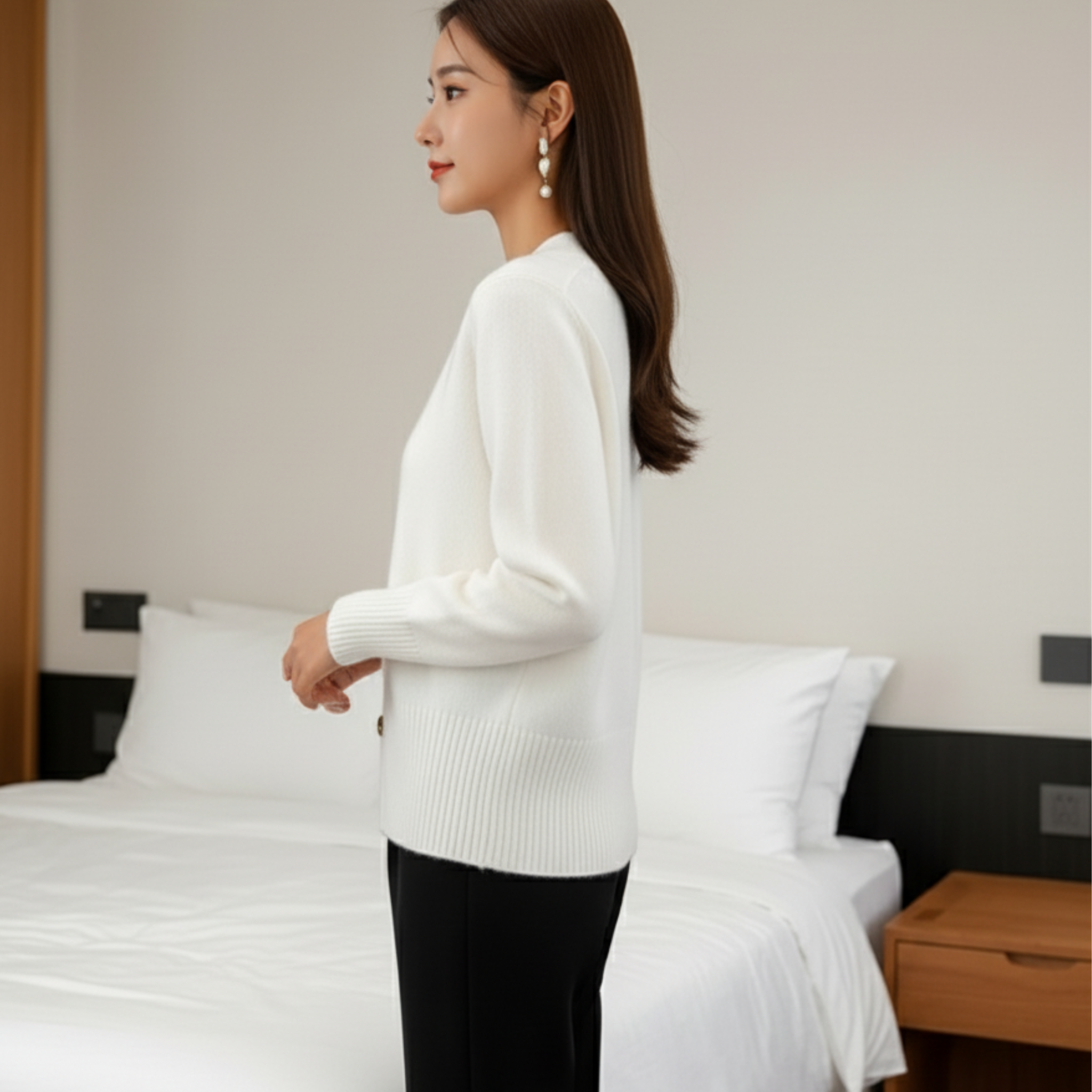 Liora Love V-Neck Pletený Kardigan – Pohodlný Podzimní a Zimní Trendy Svetr pro Ženy