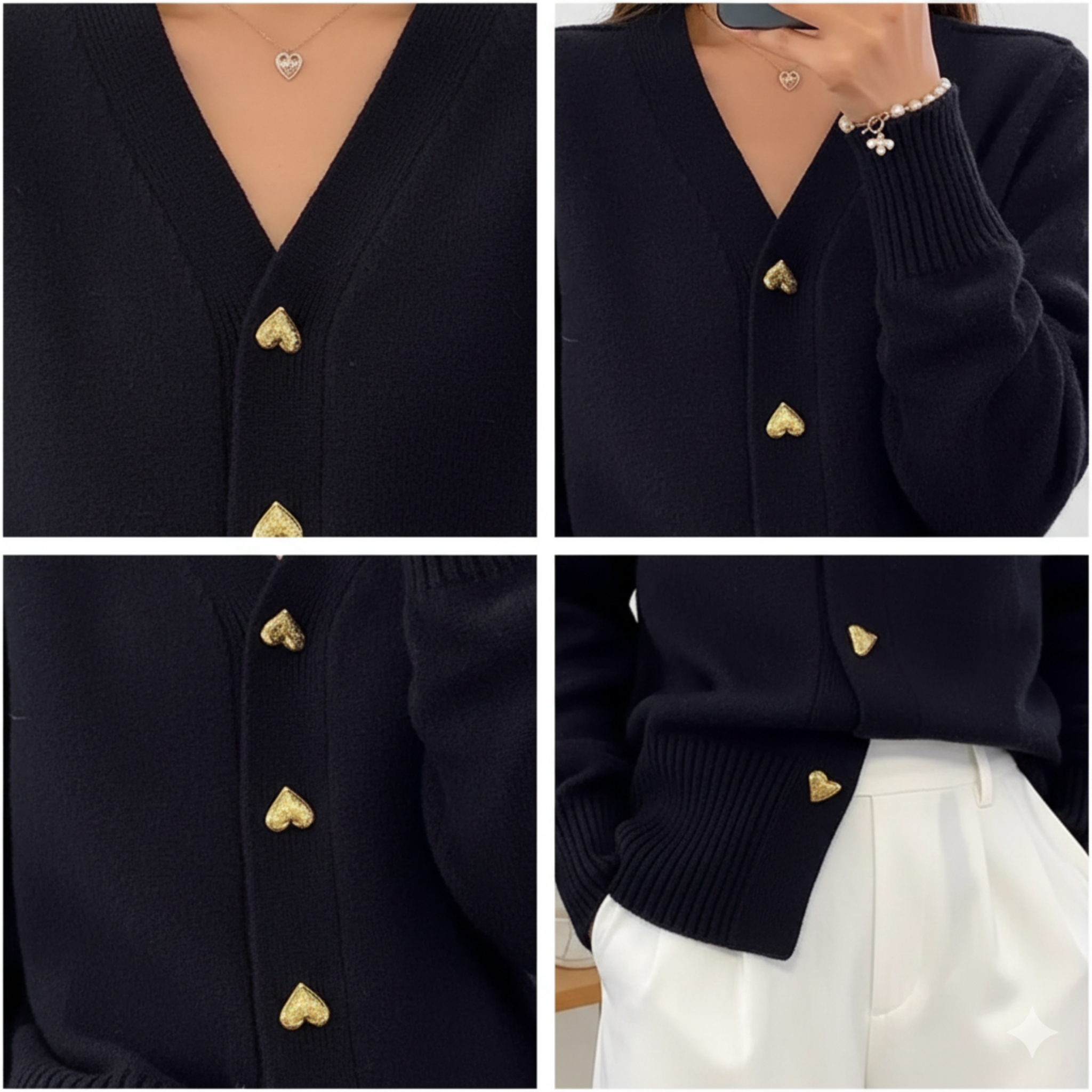 Liora Love V-Neck Pletený Kardigan – Pohodlný Podzimní a Zimní Trendy Svetr pro Ženy