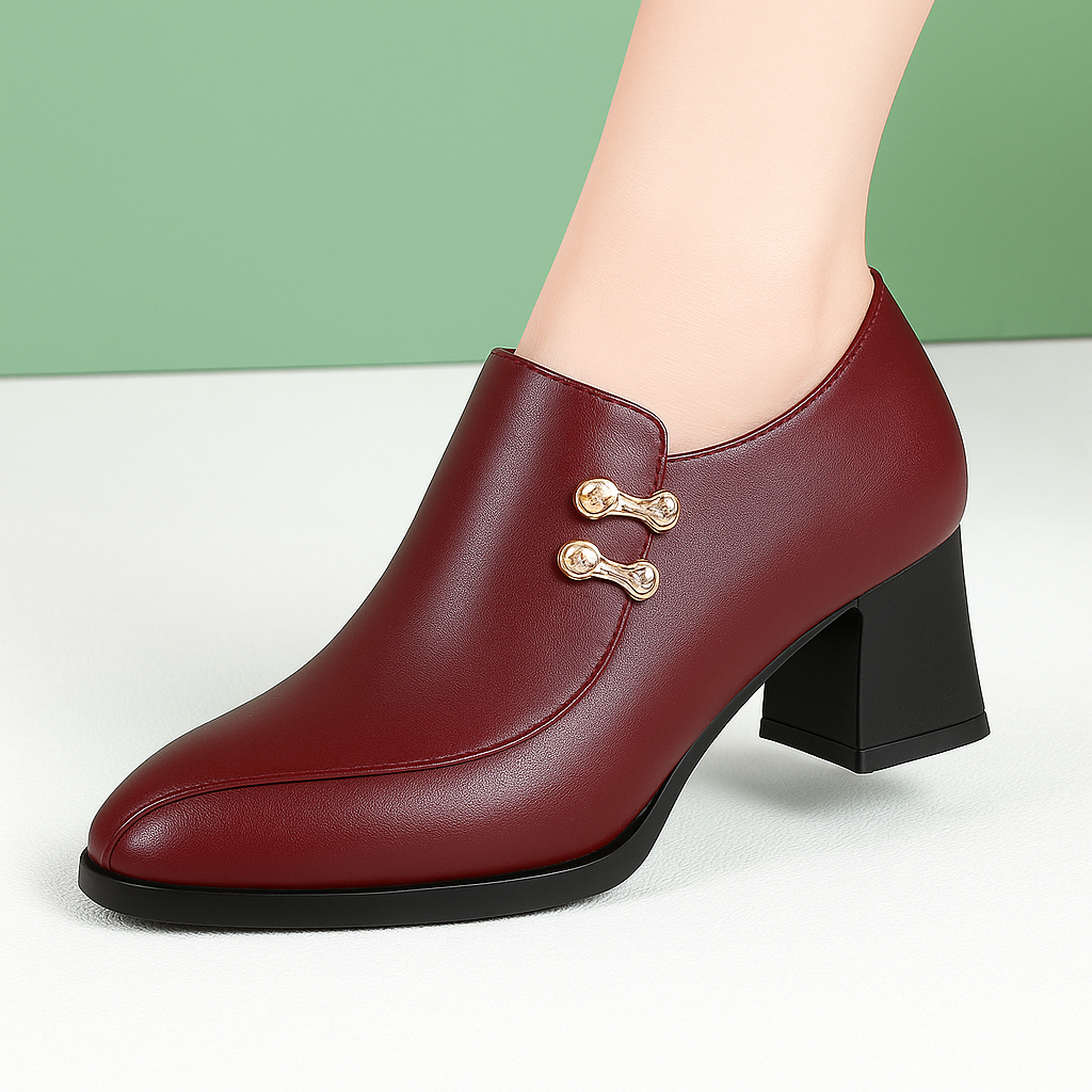 ElegantSteps™ Comfort Heels – Dámské Kožené Pracovní Lodičky | Jarní Boty s Měkkou Podrážkou & Silným Podpatkem