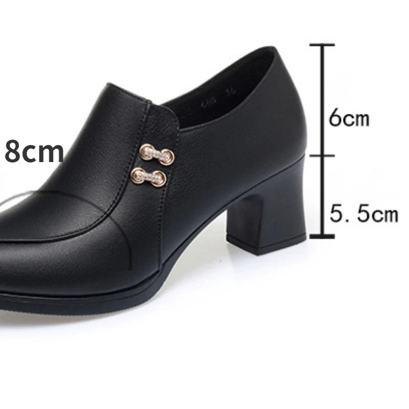 ElegantSteps™ Comfort Heels – Dámské Kožené Pracovní Lodičky | Jarní Boty s Měkkou Podrážkou & Silným Podpatkem