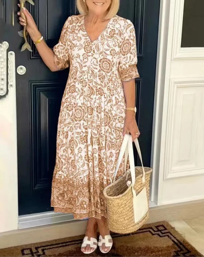 BARBARA | Elegantní Květinové Šaty s Výstřihem do V
