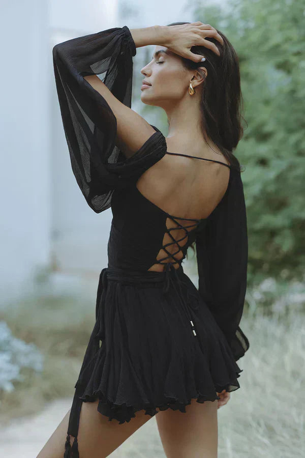 MARLENA | Lehká šifónová šaty s průhlednými rukávy
