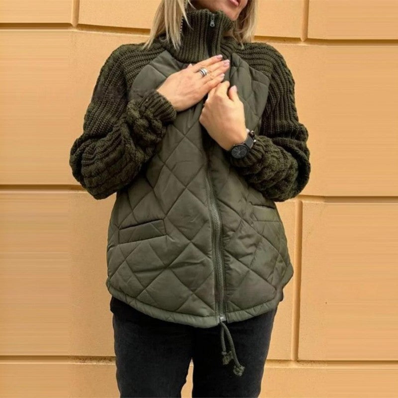 Lenka | Dámská pletená patchworková péřová bunda