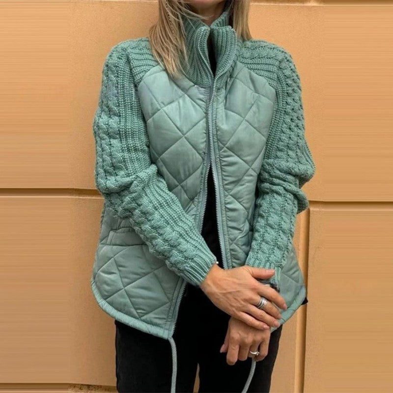 Lenka | Dámská pletená patchworková péřová bunda