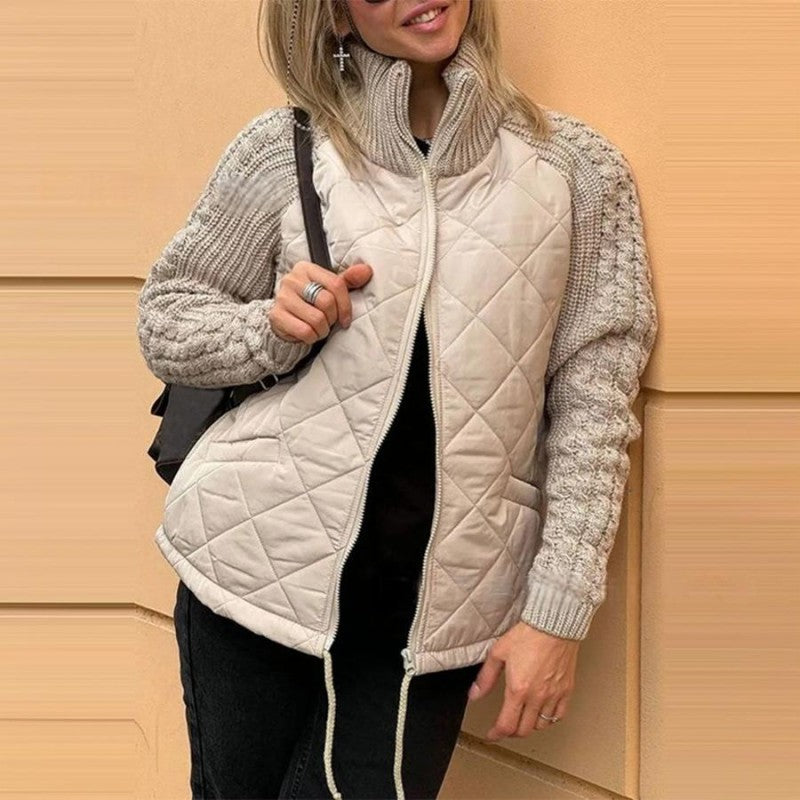 Lenka | Dámská pletená patchworková péřová bunda