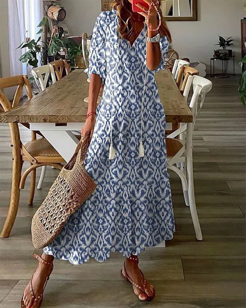 SOPHIA | Letní Boho Vintage Šaty s Výstřihem do V