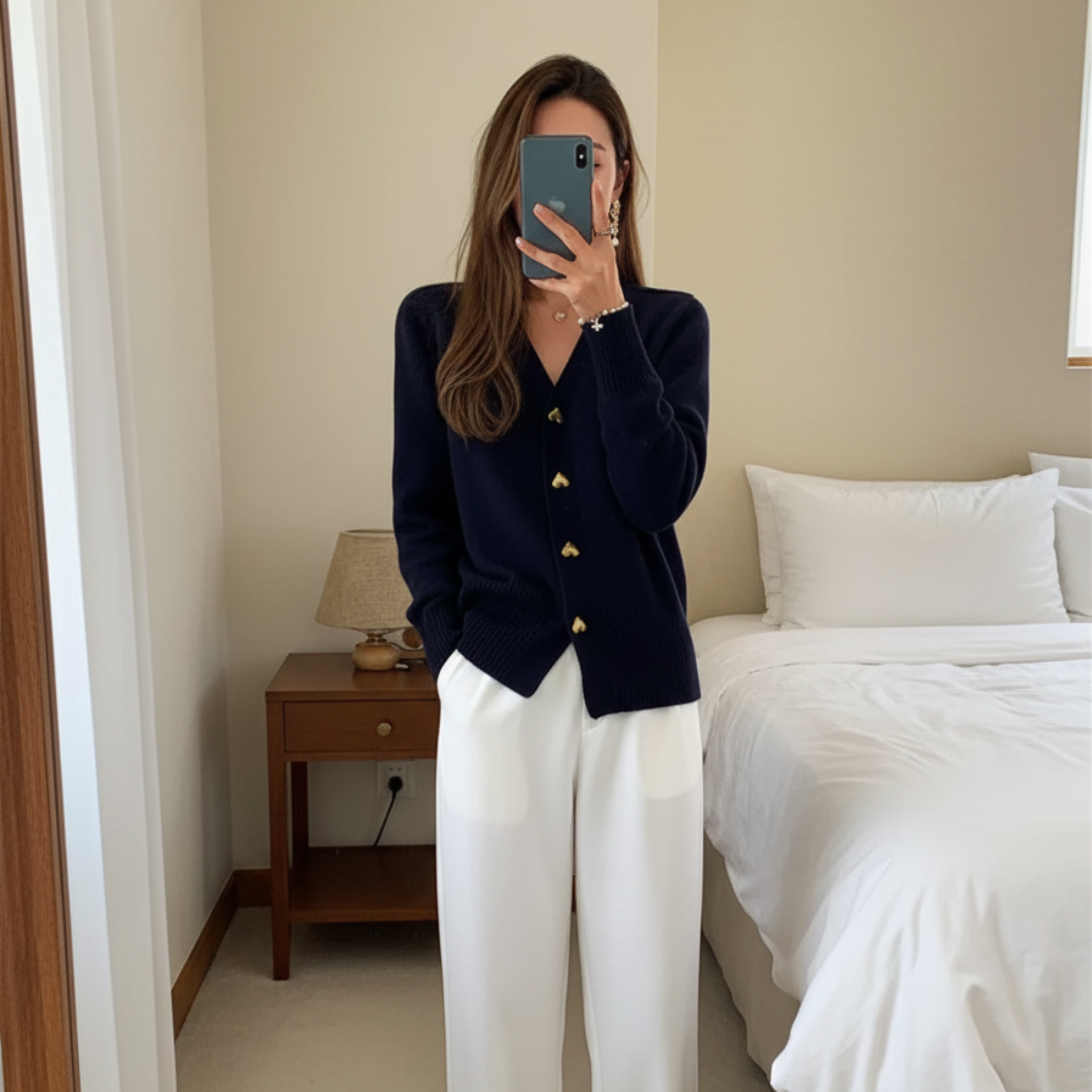 Liora Love V-Neck Pletený Kardigan – Pohodlný Podzimní a Zimní Trendy Svetr pro Ženy