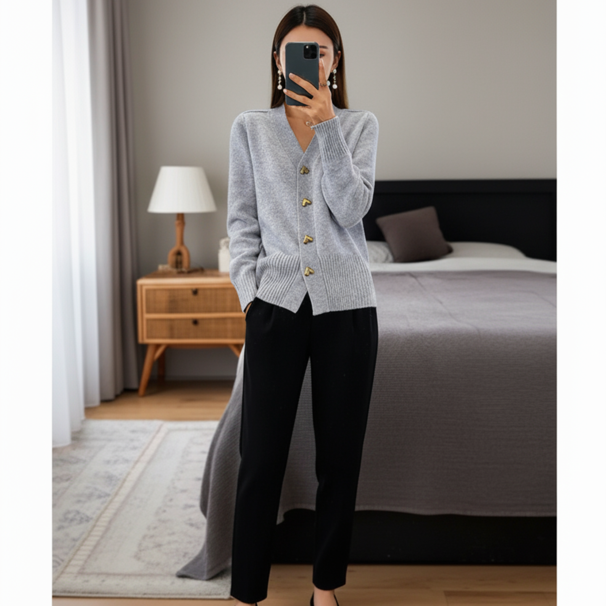 Liora Love V-Neck Pletený Kardigan – Pohodlný Podzimní a Zimní Trendy Svetr pro Ženy