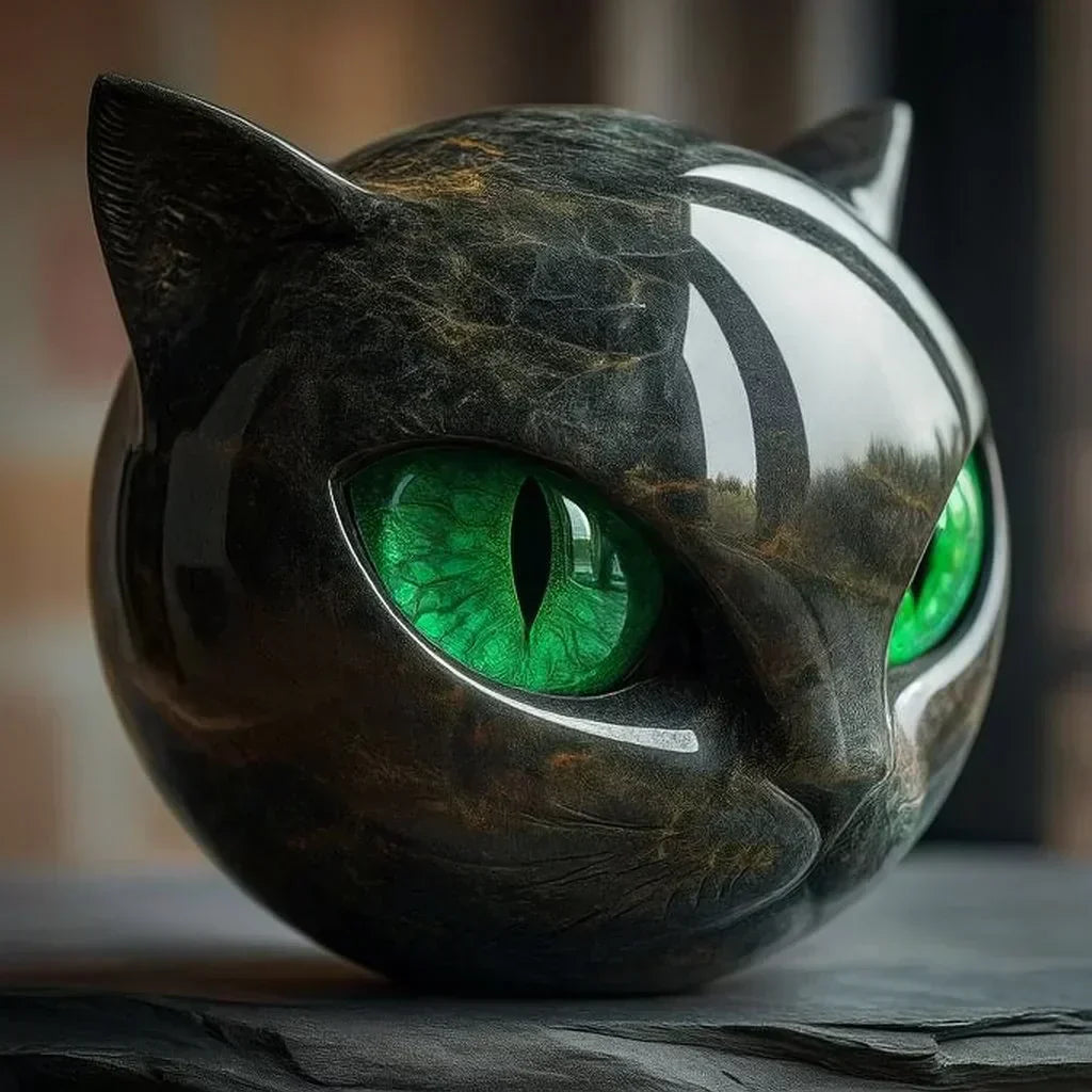 Luna – Mistyczna Rzeźba Głowy Czarnego Kota