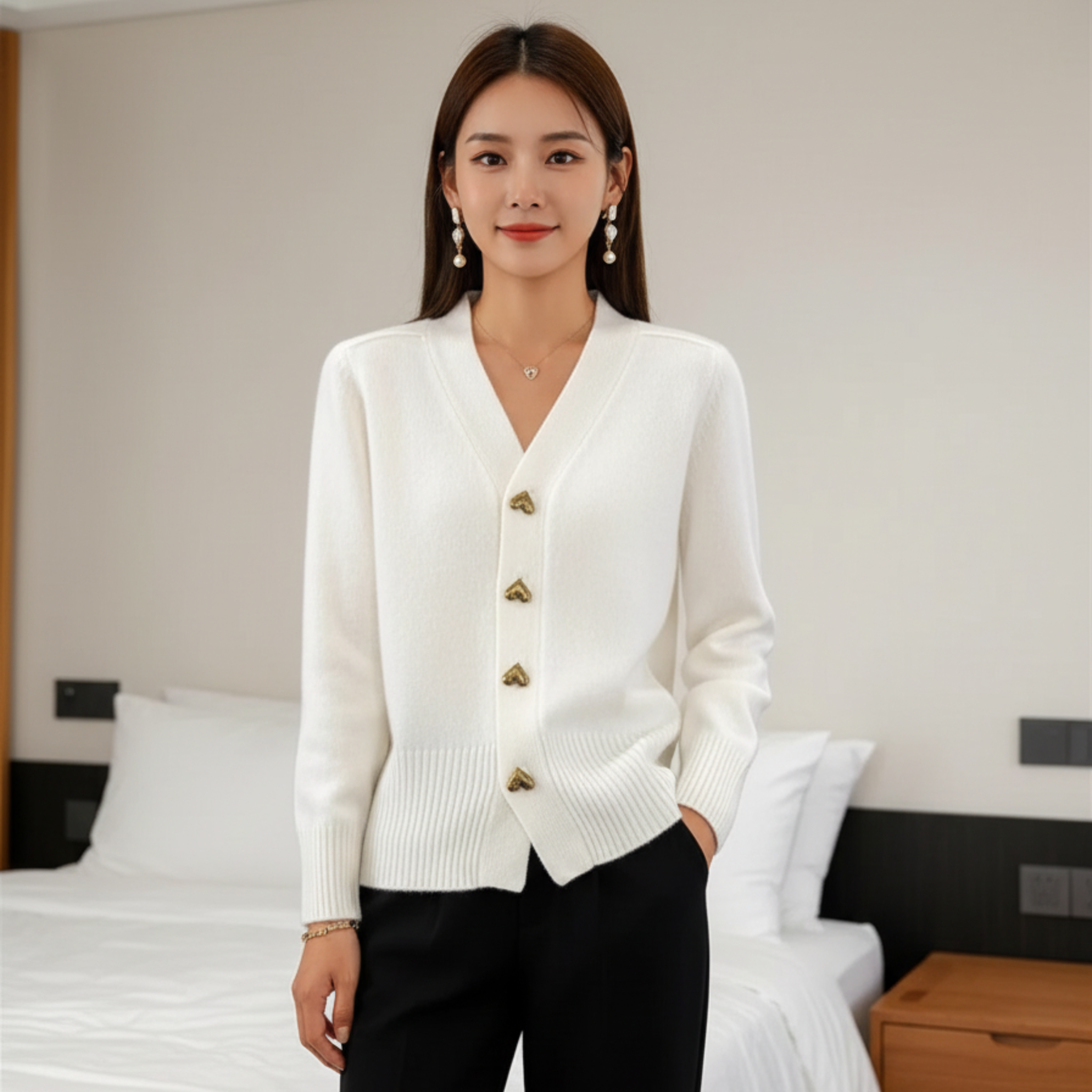 Liora Love V-Neck Pletený Kardigan – Pohodlný Podzimní a Zimní Trendy Svetr pro Ženy