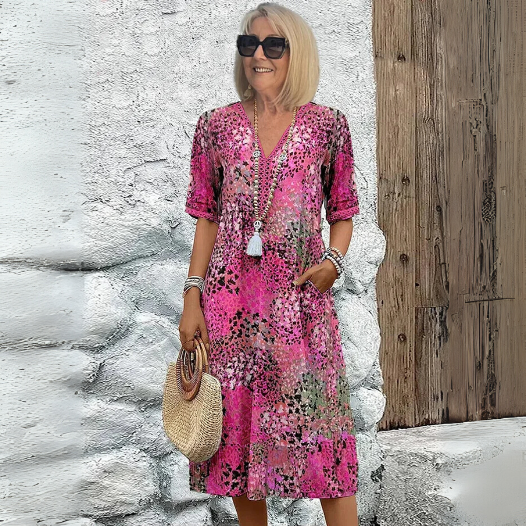 ELENA | Midi Šaty ve Stylu Boho s Výstřihem do V