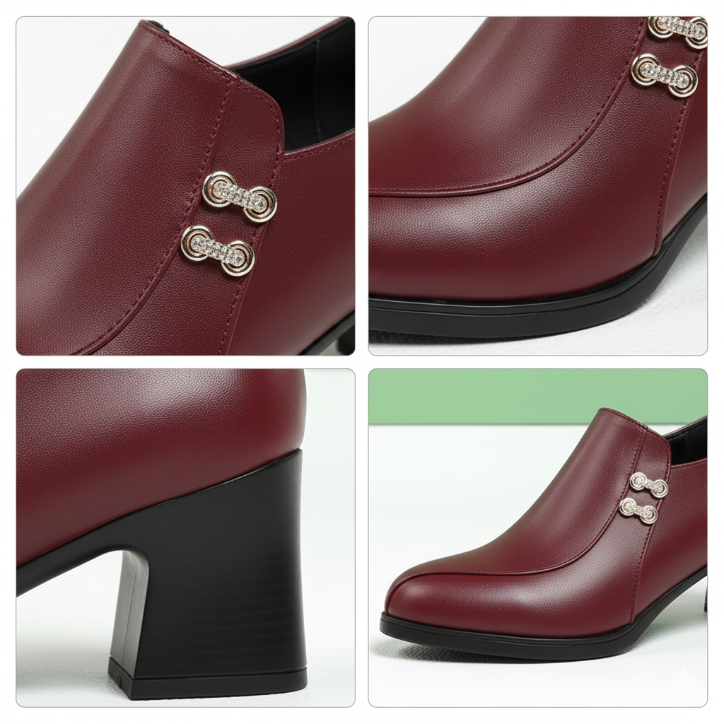 ElegantSteps™ Comfort Heels – Dámské Kožené Pracovní Lodičky | Jarní Boty s Měkkou Podrážkou & Silným Podpatkem