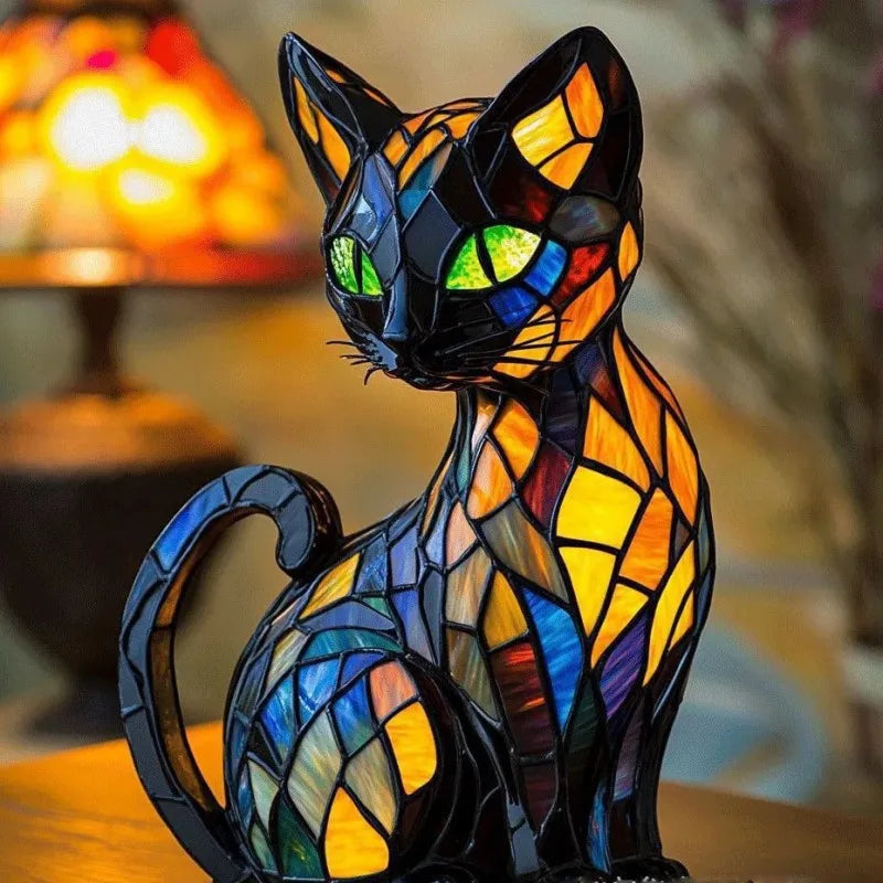 Minette | Barevná skleněná lampa s magickým motivem kočky