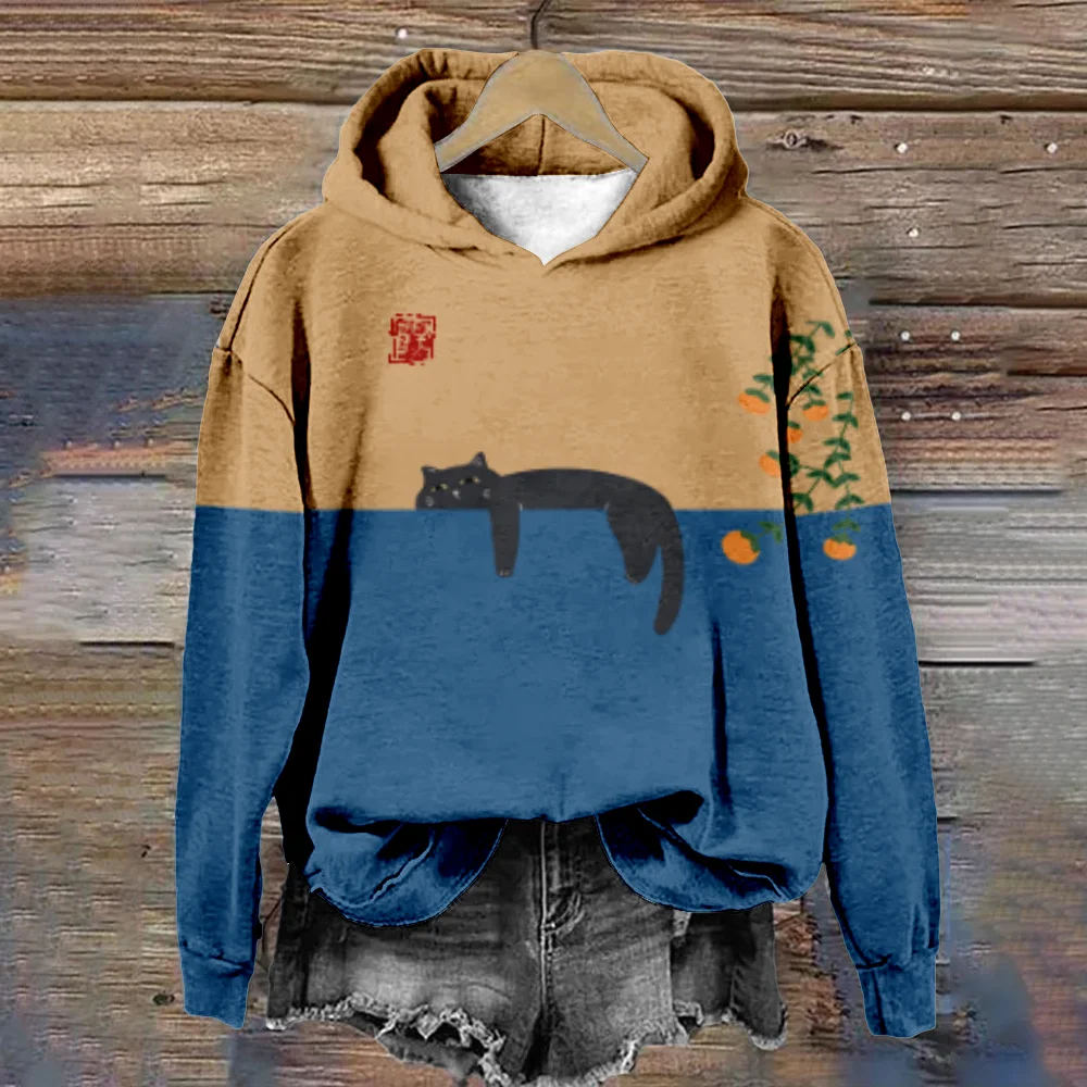 NekoLuna – Kawaii Kočičí Mikina pro Ženy | Harajuku Streetwear & Čínský Art Styl