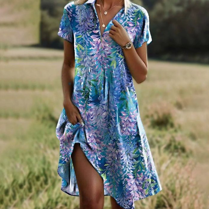 BASIA | Vintage Květinové Boho Šaty s Výstřihem do V