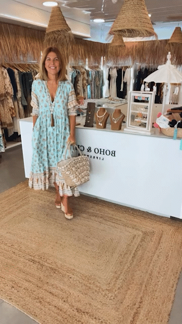 HALINA | Dlouhá boho šaty s lanternovými rukávy