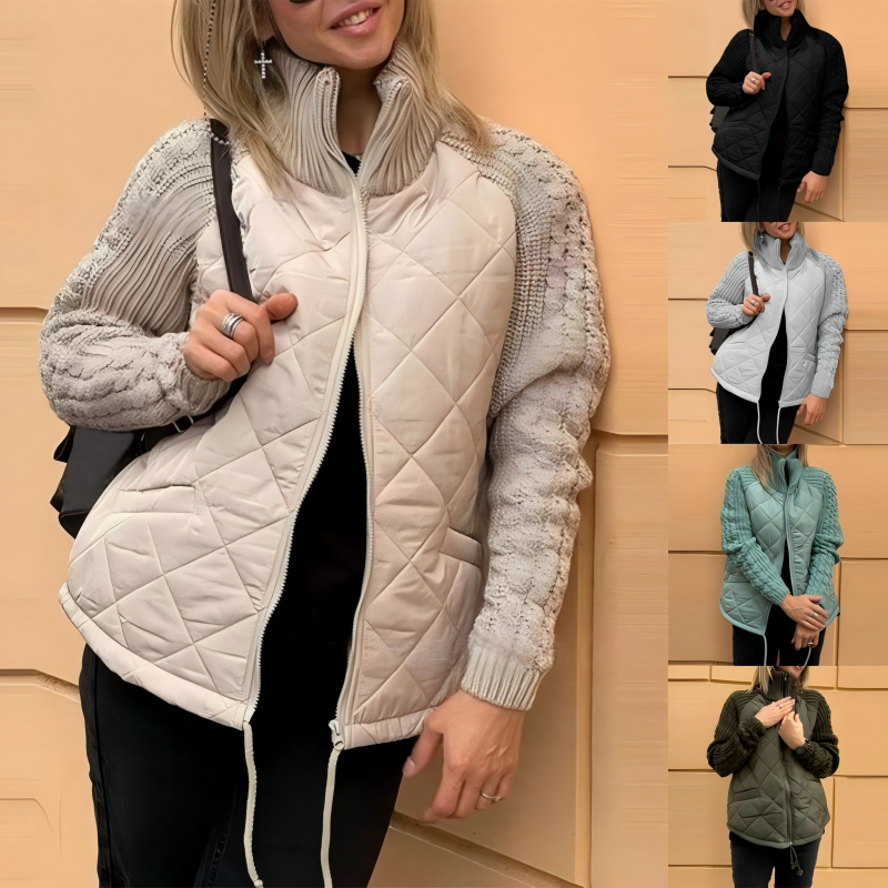 Lenka | Dámská pletená patchworková péřová bunda