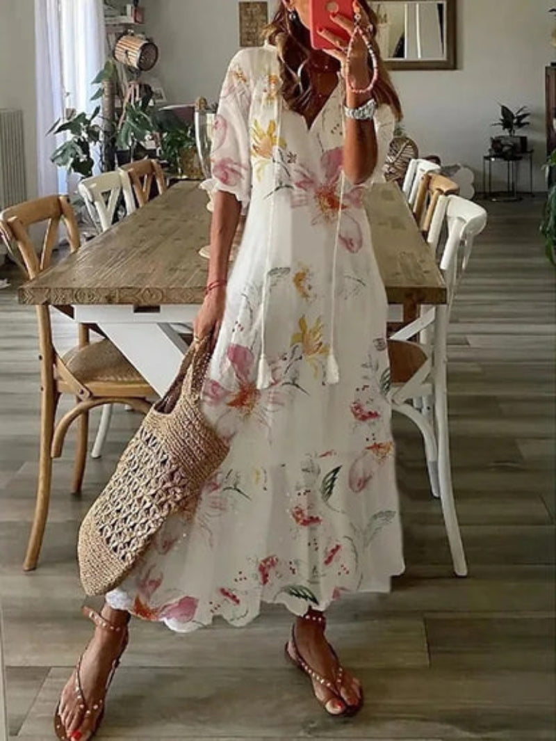 SOPHIA | Letní Boho Vintage Šaty s Výstřihem do V