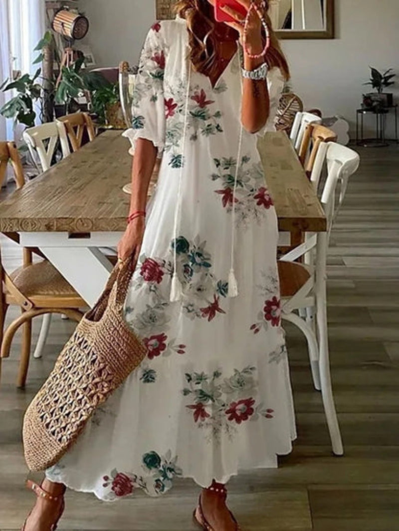 SOPHIA | Letní Boho Vintage Šaty s Výstřihem do V